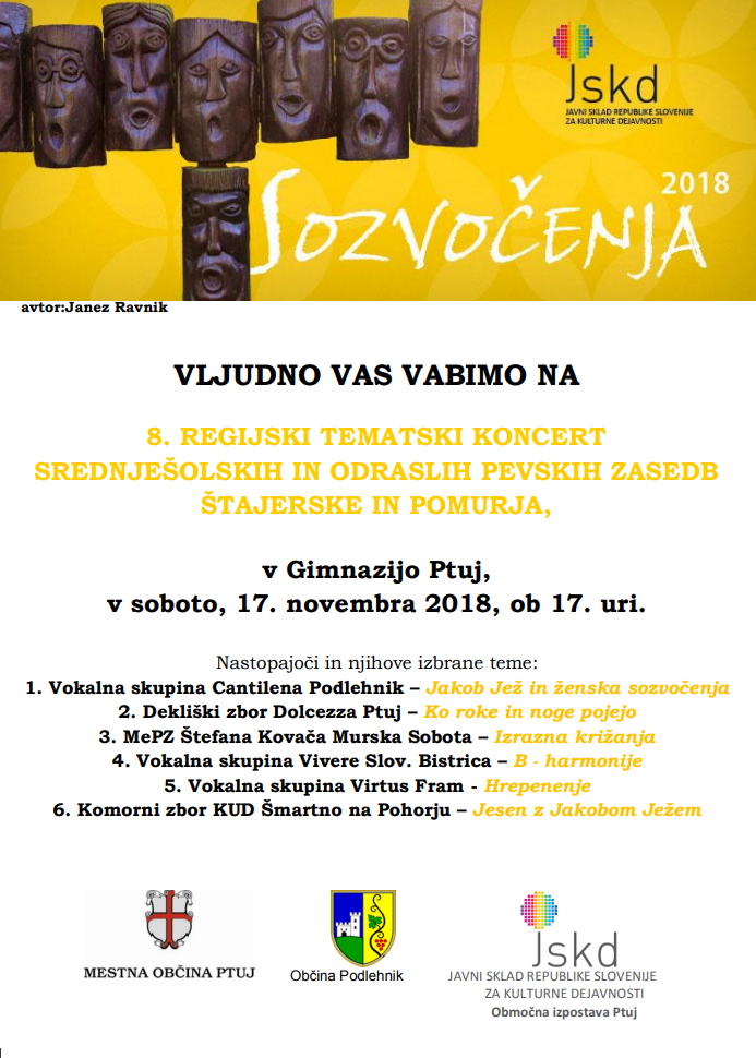 8. regijski tematski koncert srednješolskih in odraslih pevskih zasedb štajerske in pomurja